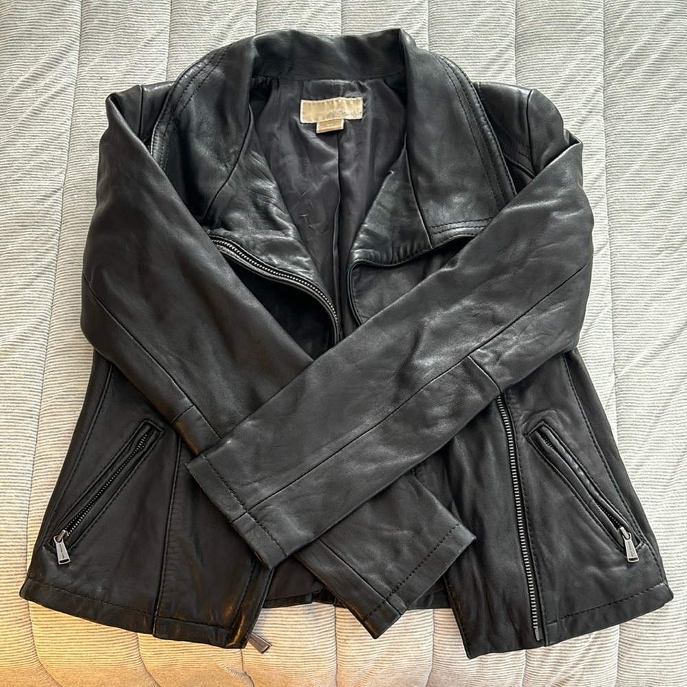 Michael Kors Asymmetrical Zip Black Leather Jacket